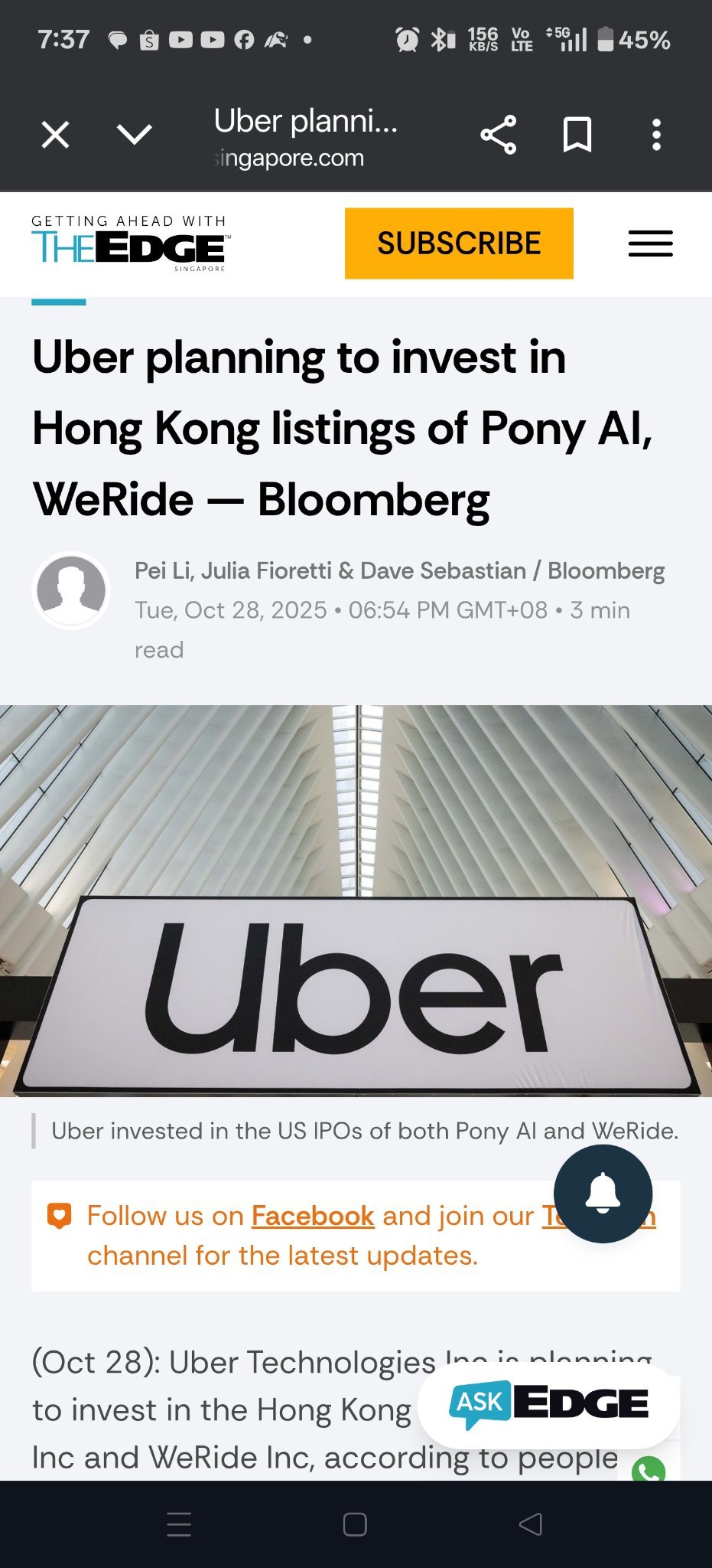 优步(UBER.US)$ 一款叫车应用是否要搭上自动驾驶应用的顺风车？ 最终，在这个商业等式中，谁会成为免费搭便车的... - moomoo 社区