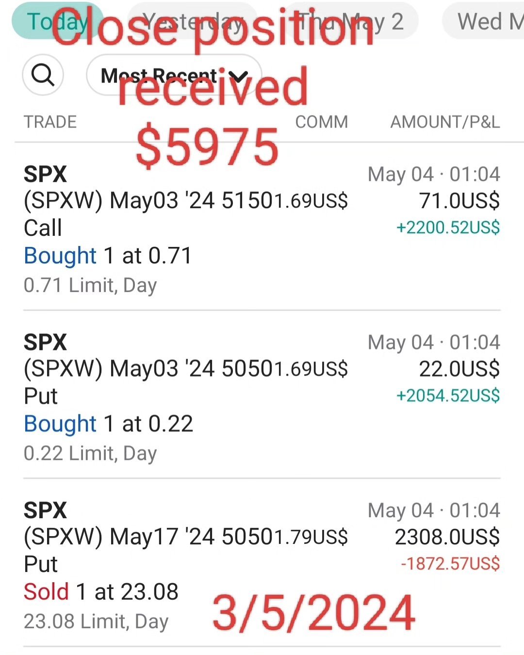 SPX Calendar spread