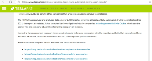 Correct interpretation: Trump wants to stop Tesla having to report its crashes with Autopilot and FSD