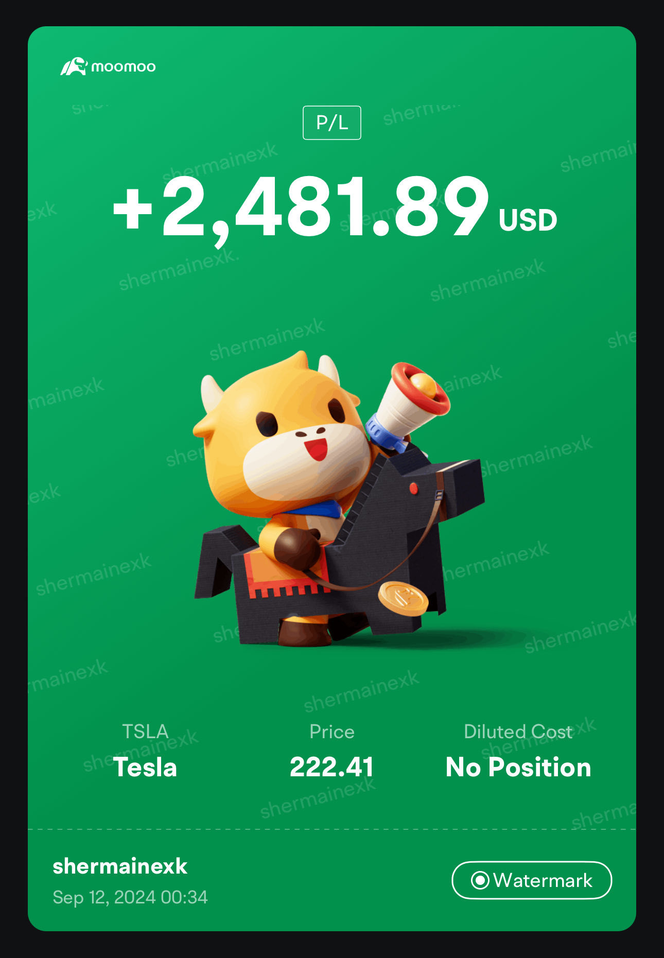 $特斯拉 (TSLA.US)$ 今天的快速交易 🙌🏻