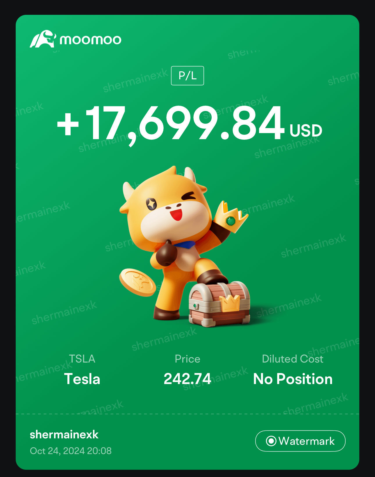 $Tesla (TSLA.US)$ being patient pays off 🤭🤭🤭 // getting out before any potential drop 🙈