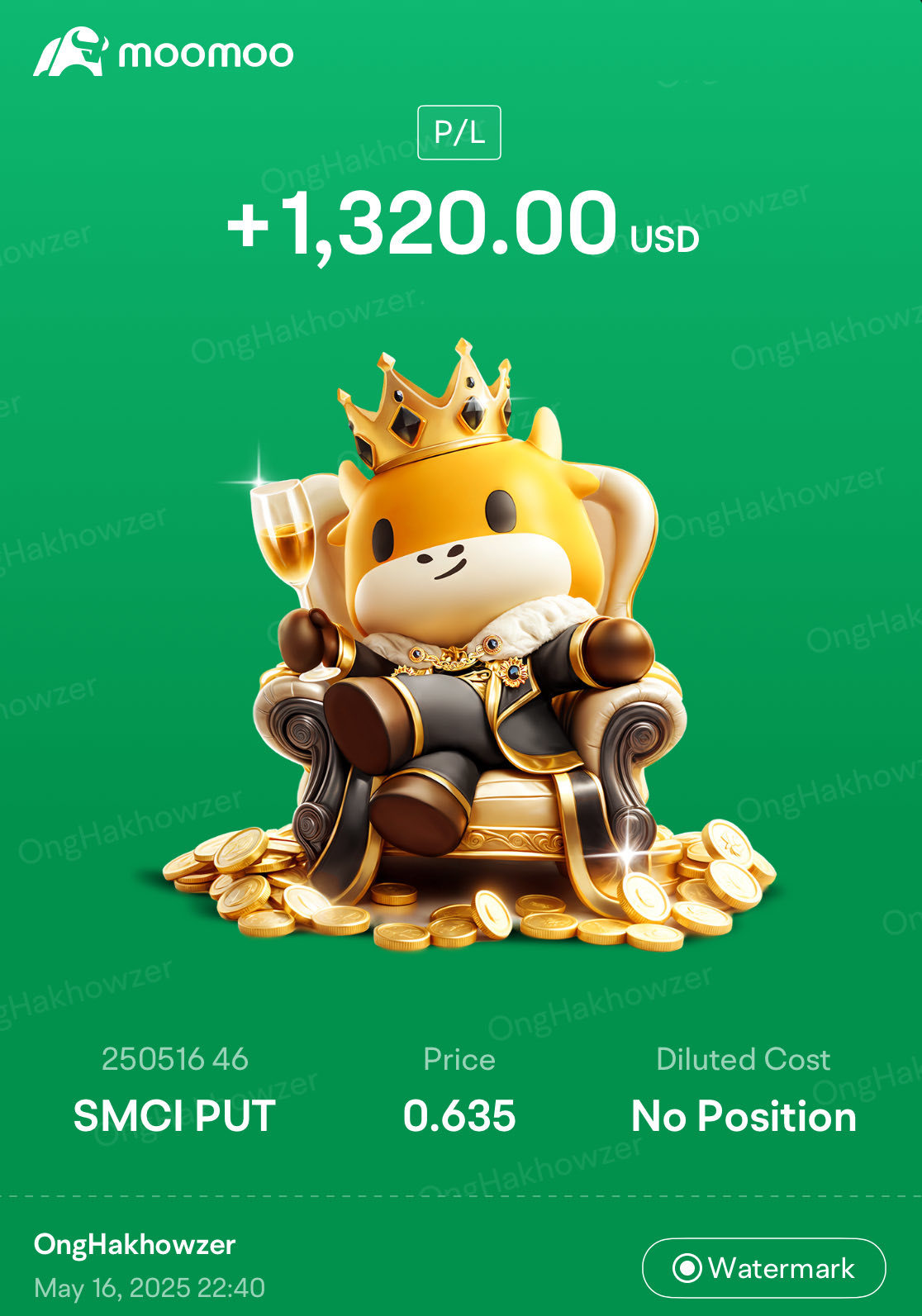 $SMCI 250516 46.00P$ 做了一個非常小的看跌倉位來支付我之前的費用。 好了，去健身房的時間到了。這周過得很開心！🫡 正在查看