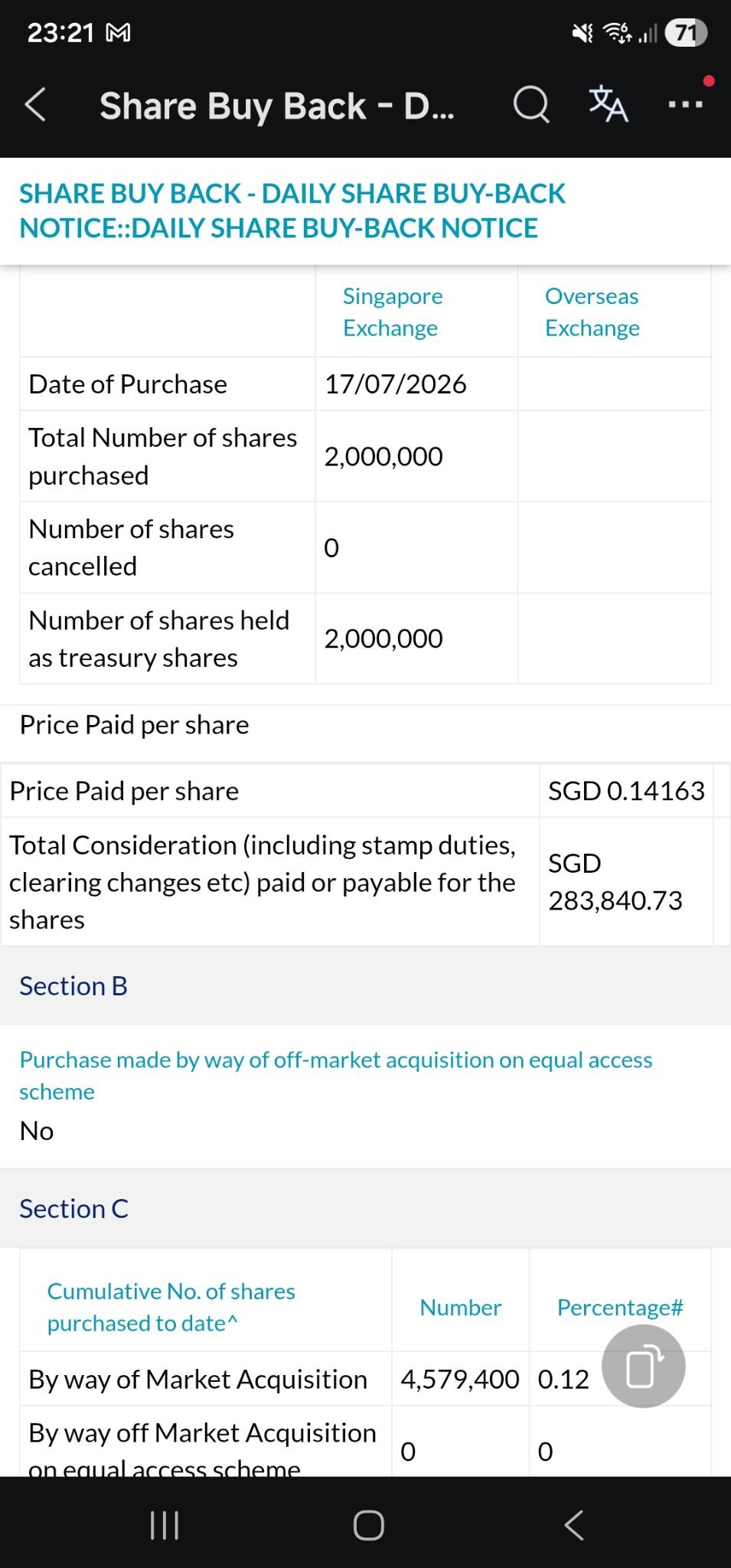 $Addvalue Tech (A31.SG)$ 3rd day of share buy back!! Bigger quantity and higher price.  Looks like company is so confident about its future value.
