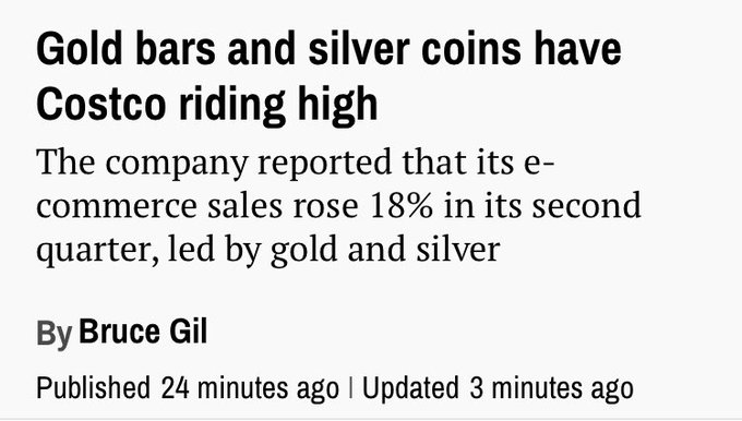 好市多 $好市多 (COST.US)$ 报告称，在黄金和白银的带动下，其电子商务销售额在第二季度增长了18％