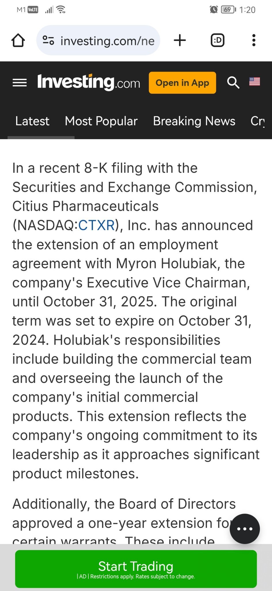 citius pharmaceuticals延長執行和認股權協議Investing.com編輯Lina Guerrero發布於09/27/2024，下午05:37