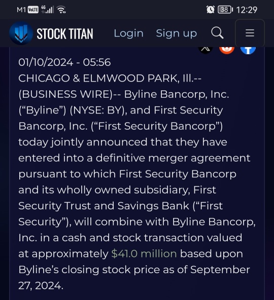 Byline Bancorp, Inc.とFirst Security Bancorp, Inc.が合併契約を発表