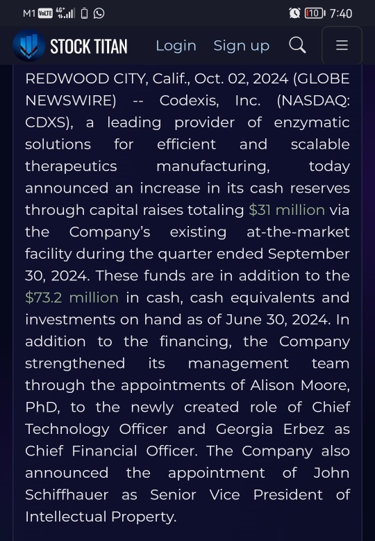 Codexis Increases Cash Reserves and Enhances Management Team to Fuel Growth of Company