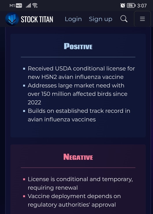 Zoetis Receives Conditional License from USDA for Avian Influenza Vaccine, H5N2 Subtype, Killed Virus