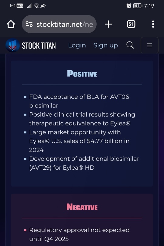 Alvotech和Teva宣佈接受美國生物製品許可證申請AVT06，該產品是Eylea®（阿法利珠單抗）的擬仿製藥