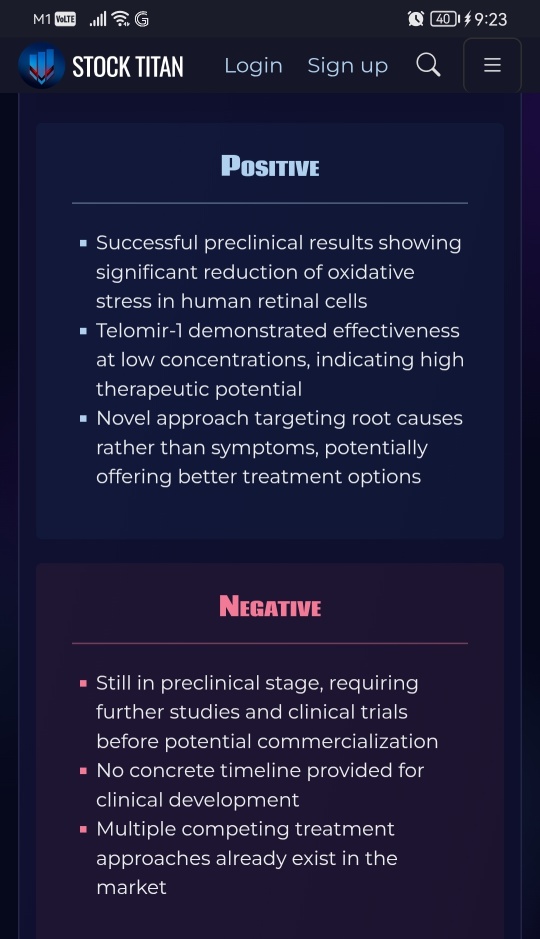 Telomir制药公司宣布在人类视网膜电芯中显著减少氧化压力，推进潜在的老年性黄斑变性（AMD）治疗。