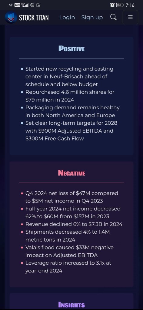 Constellium Reports Fourth Quarter and Full Year 2024 Results; Establishes New Long-Term Targets