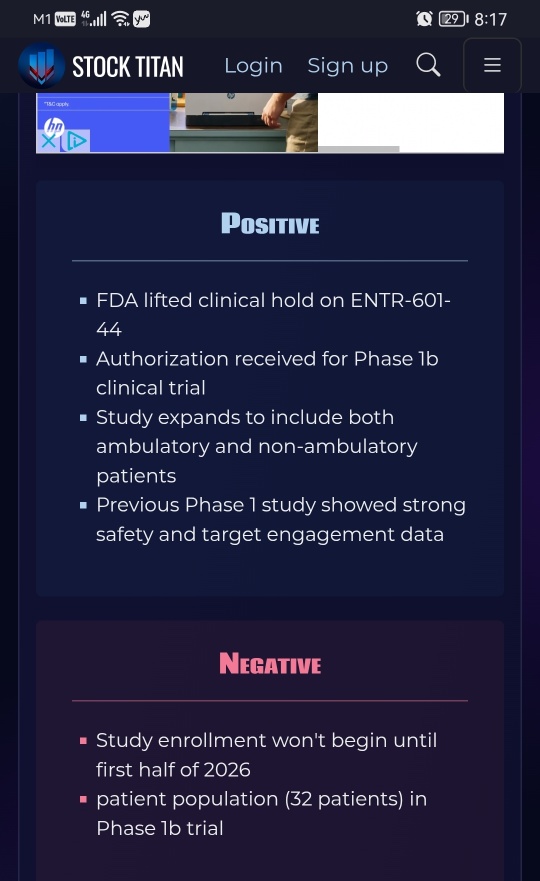 Entrada Therapeuticsは、ENTR-601-44に関する臨床中立のFDA解除を発表しました。