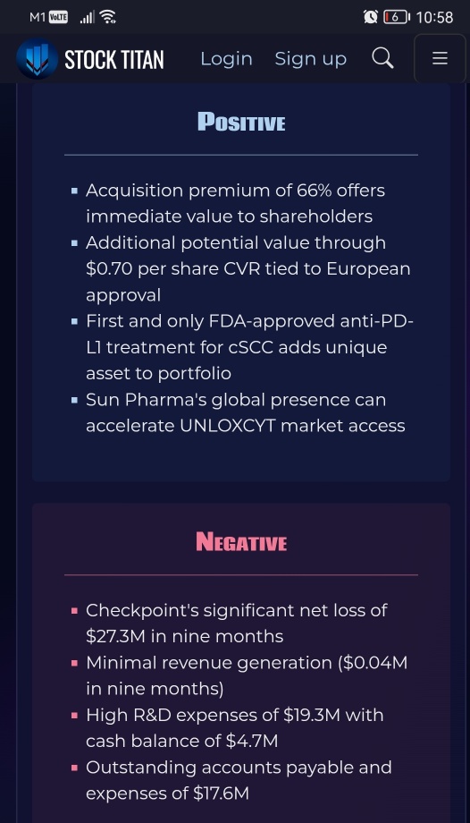 陽光製藥將收購Checkpoint Therapeutics