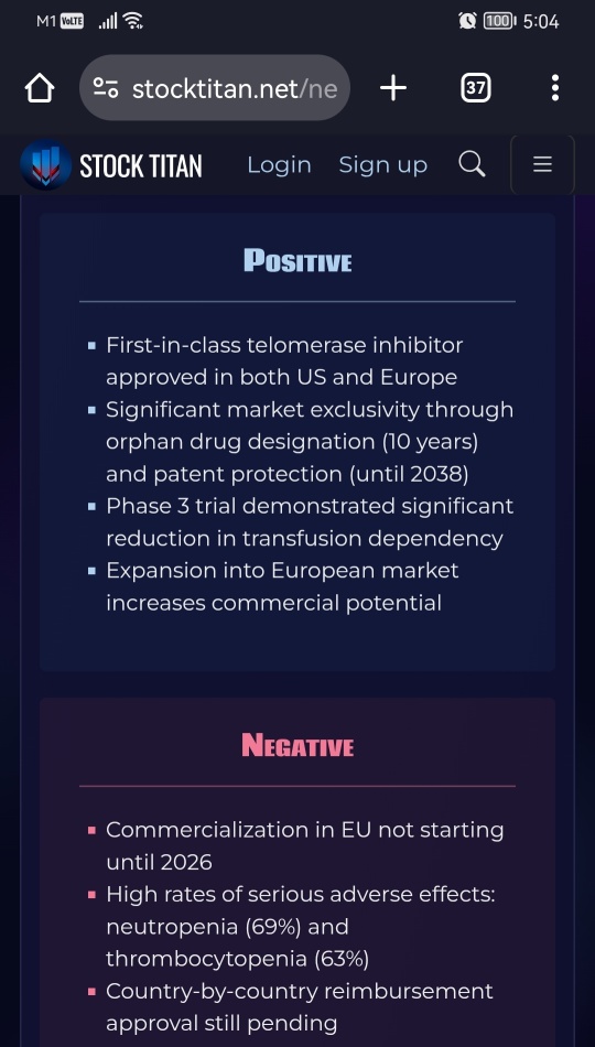 Geron Announces European Commission Approval of RYTELO® (imetelstat), a First-in-Class Telomerase Inhibitor, for the Treatment of Adults With Transfusion-Dependent Anemia Due to Lower-Risk MDS