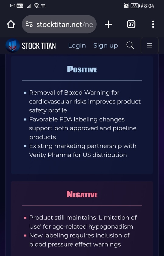 Lipocine Announces FDA Labeling Changes for Testosterone Products