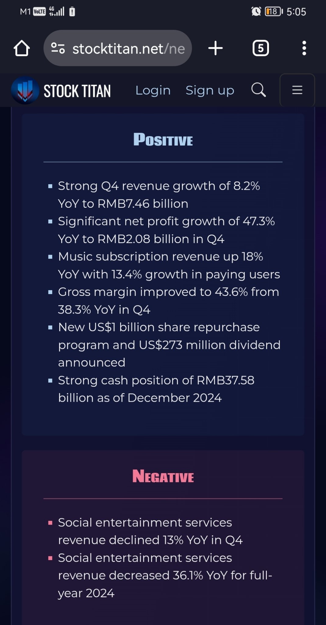 Tencent Music Entertainment Group Announces Fourth Quarter and Full-Year 2024 Unaudited Financial Results