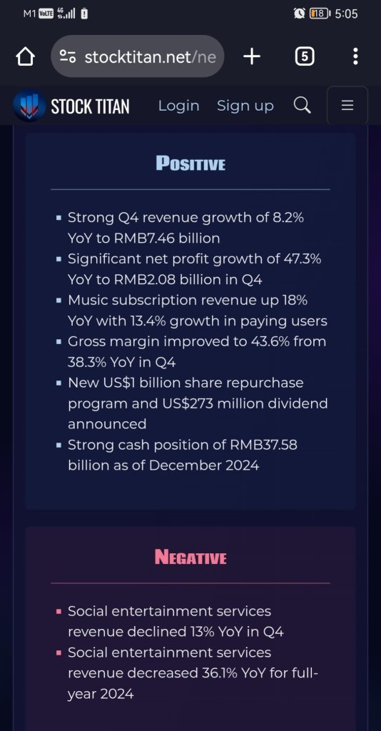 Tencent Music Entertainment Group Announces Fourth Quarter and Full-Year 2024 Unaudited Financial Results