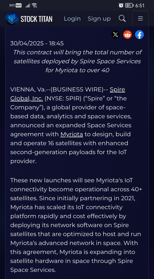 Myriota与Spire Global扩大协议，增加16颗卫星以扩展其物联网星座