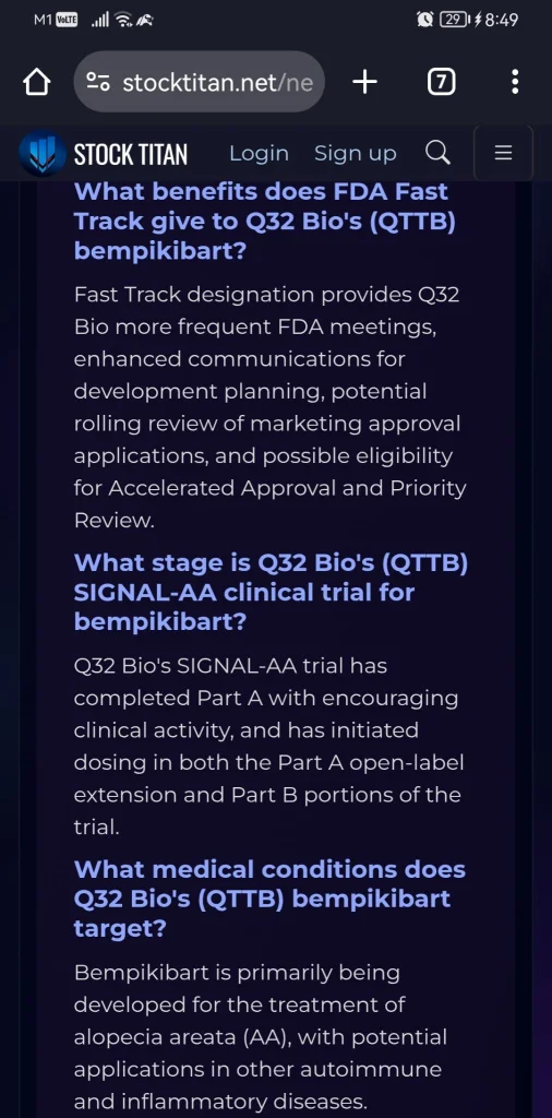 Q32 Bio Announces FDA Fast Track Designation Granted to Bempikibart (ADX-914) for the Treatment of Alopecia Areata