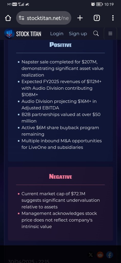 LiveOne（納斯達克：LVO）在20700万美元出售Napster後探索戰略期權
