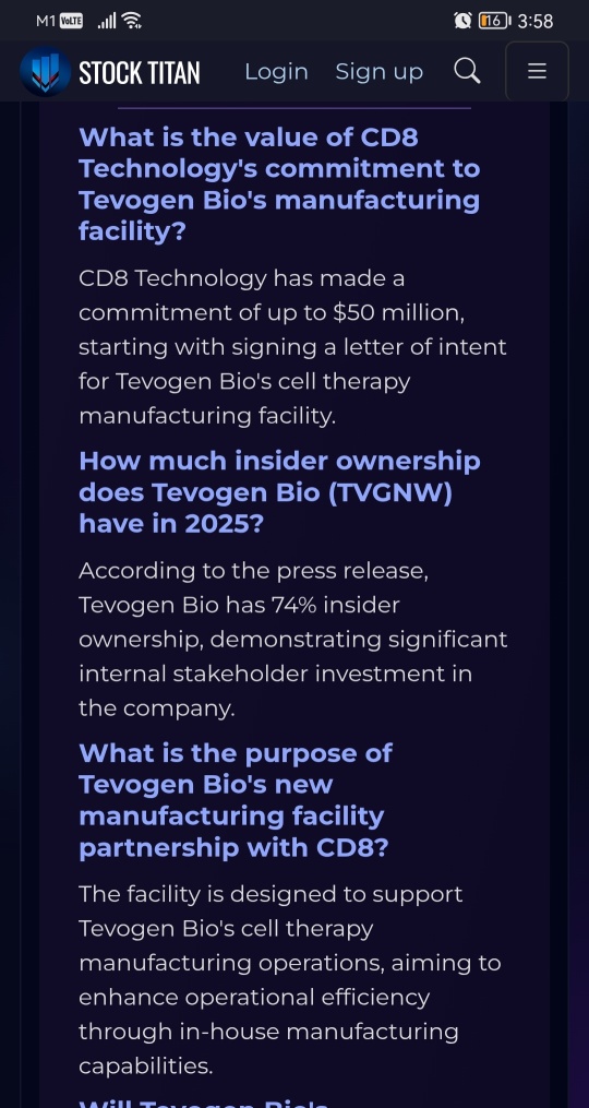 CD8科技签署意向书，旨在Tevogen Bio的内部制造设施，这标志着高达5000万美元投资的第一阶段