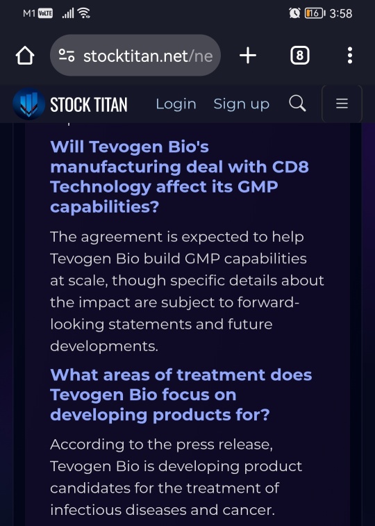 CD8科技签署意向书，旨在Tevogen Bio的内部制造设施，这标志着高达5000万美元投资的第一阶段