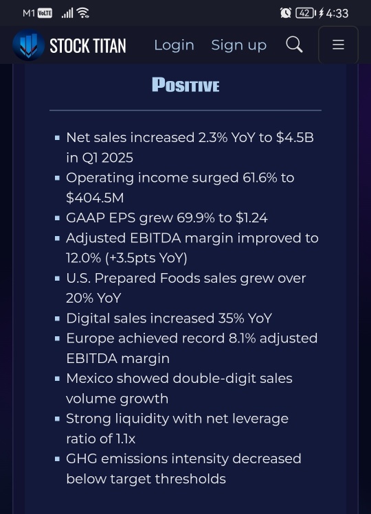 Pilgrim's Pride發佈2025年第一季度業績，淨銷售額爲45亿， Operating Income爲40450万