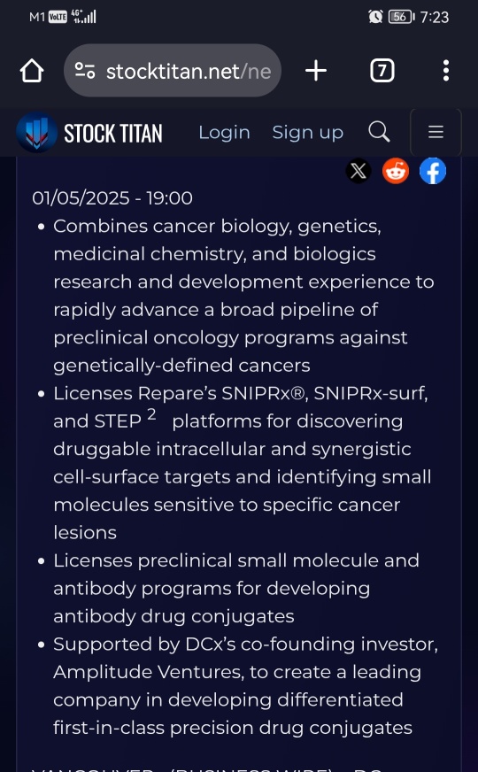 新成立的DCx生物治療公司獲得了發現平台的許可，並從Repare Therapeutics保留了人才和製造行業，以加速多模式抗體藥物偶聯物的開發。