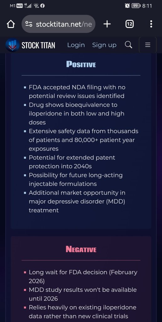 Vanda Announces Bysanti™ NDA Filing; FDA Decision Expected in Early 2026