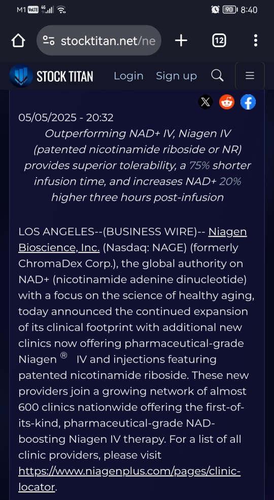 Niagen Bioscience Announces Pharmaceutical-Grade Niagen® IV Is Now Available in Almost 600 Clinics Nationwide
