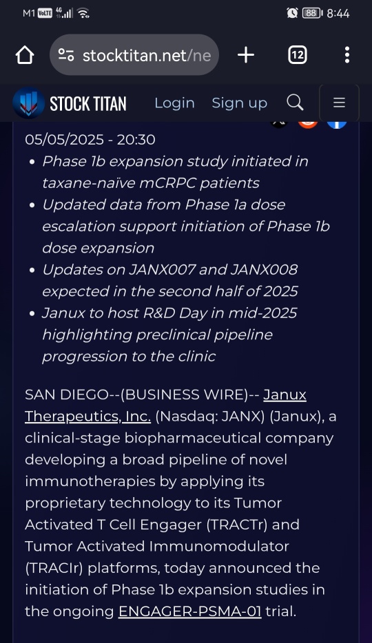Janux Therapeutics Initiates Phase 1b Expansion Studies with JANX007 in Patients with Prostate Cancer and Provides Program Updates