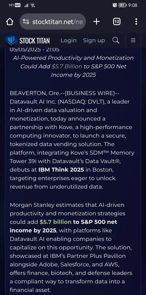 Datavault人工智能和Kove在IBM Think 2025上推出安全数据货币化解决方案