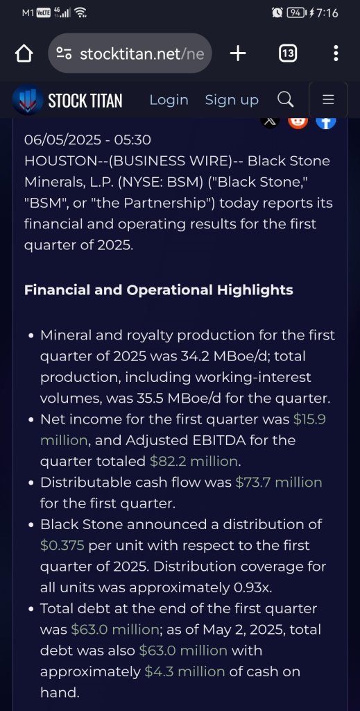 Black Stone Minerals, L.P. 宣布第一季度业绩