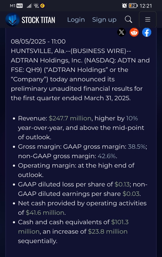 ADTRAN Holdings, Inc. reports preliminary first quarter 2025 financial results