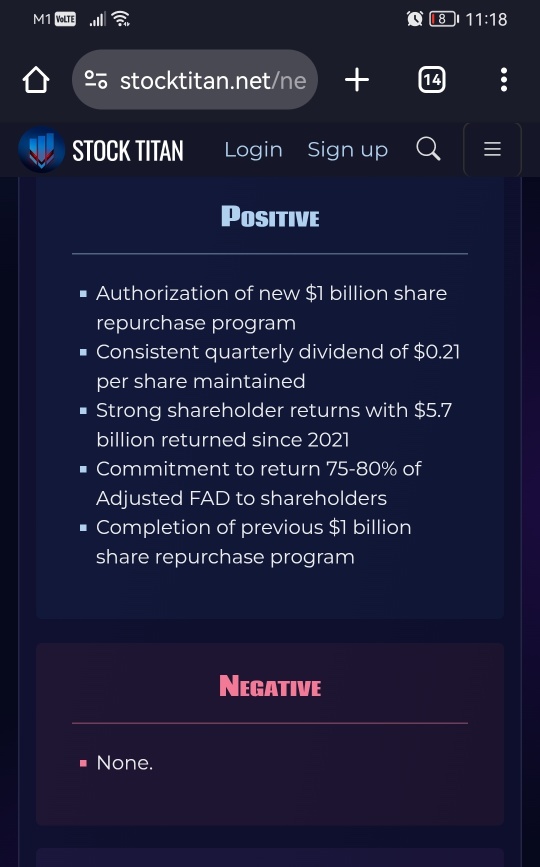 维尔哈泽公司宣布普通股的股息，完成现有的股票回购计划并授权新的10亿美元股票回购计划