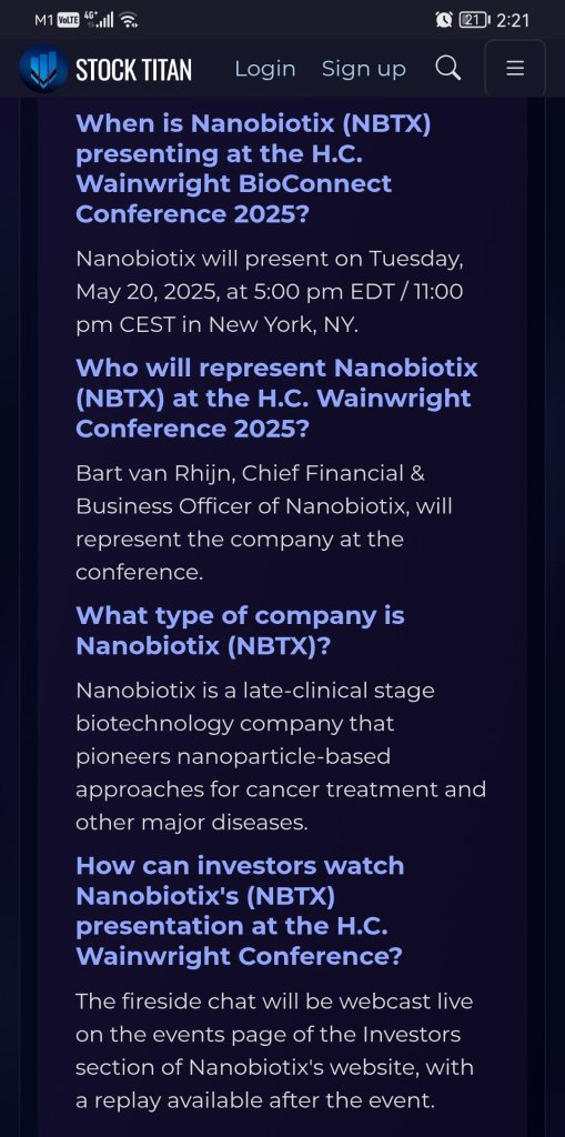 Nanobiotix將參加在納斯達克舉行的H.C. Wainwright第三屆年度BioConnect投資者大會