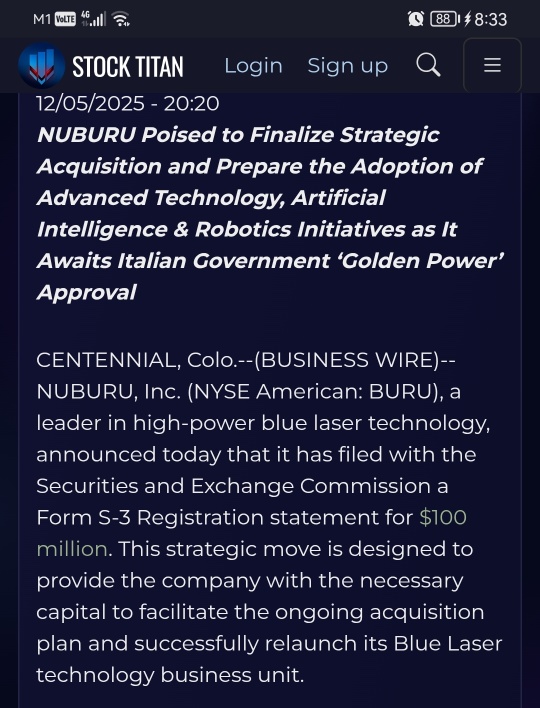 NUBURU提交10000万美元的SEC註冊聲明，以增強資本靈活性，完成軍工收購和藍激光科技的振興，瞄準5000亿美元的軍工市場