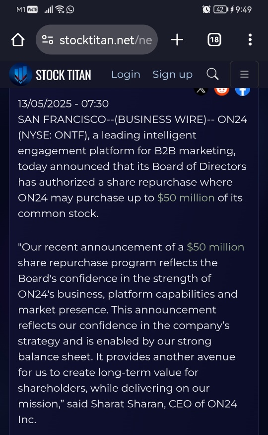 ON24 Authorizes $50 Million Share Repurchase Program
