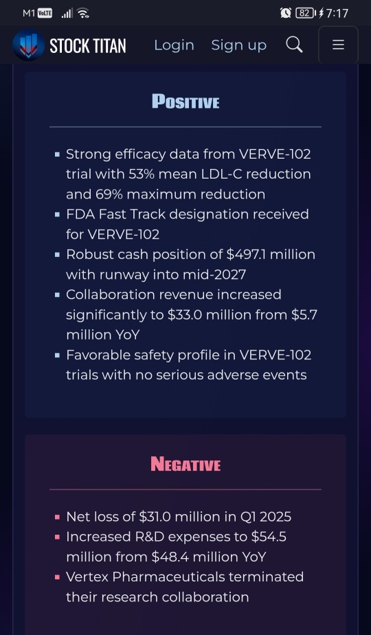 Verve治療公司宣佈管道進展並報告2025年第一季度財務結果