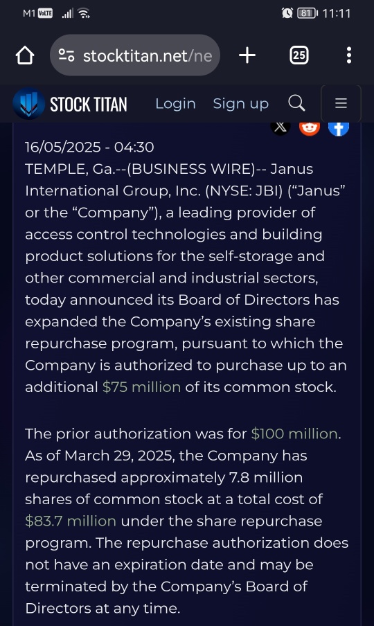 Janus International Group Announces $75 Million Increase to its Share Repurchase Program
