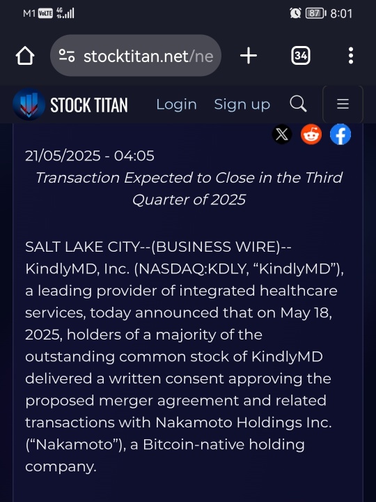 KindlyMD® 股東批准與 Nakamoto Holdings 的合併提案