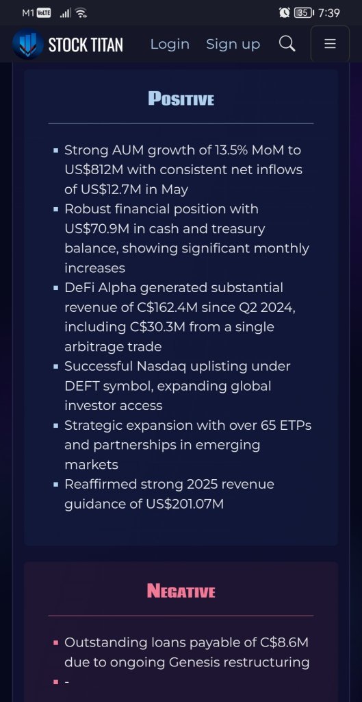 DeFi技術公司提供每月企業更新：Valour報告資產管理規模（AUM）達81200万美元（約11亿加元），2025年5月每月淨流入1270万美元（約1750万加元），以及其他關鍵發展