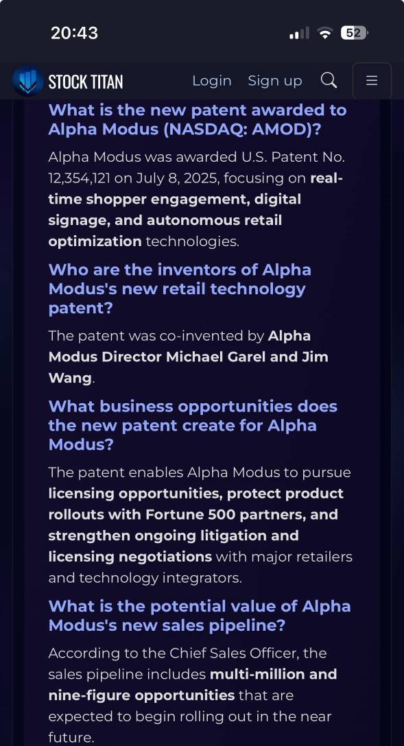 Alpha Modus Awarded New U.S. Patent Strengthening Its AI Retail Technology Portfolio