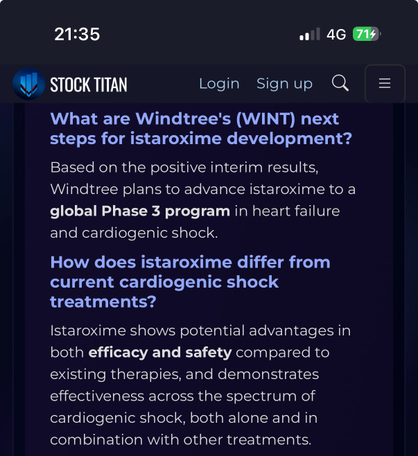 Windtree宣布在SCAI C期心源性休克患者中进行Istaroxime二期试验的中期分析