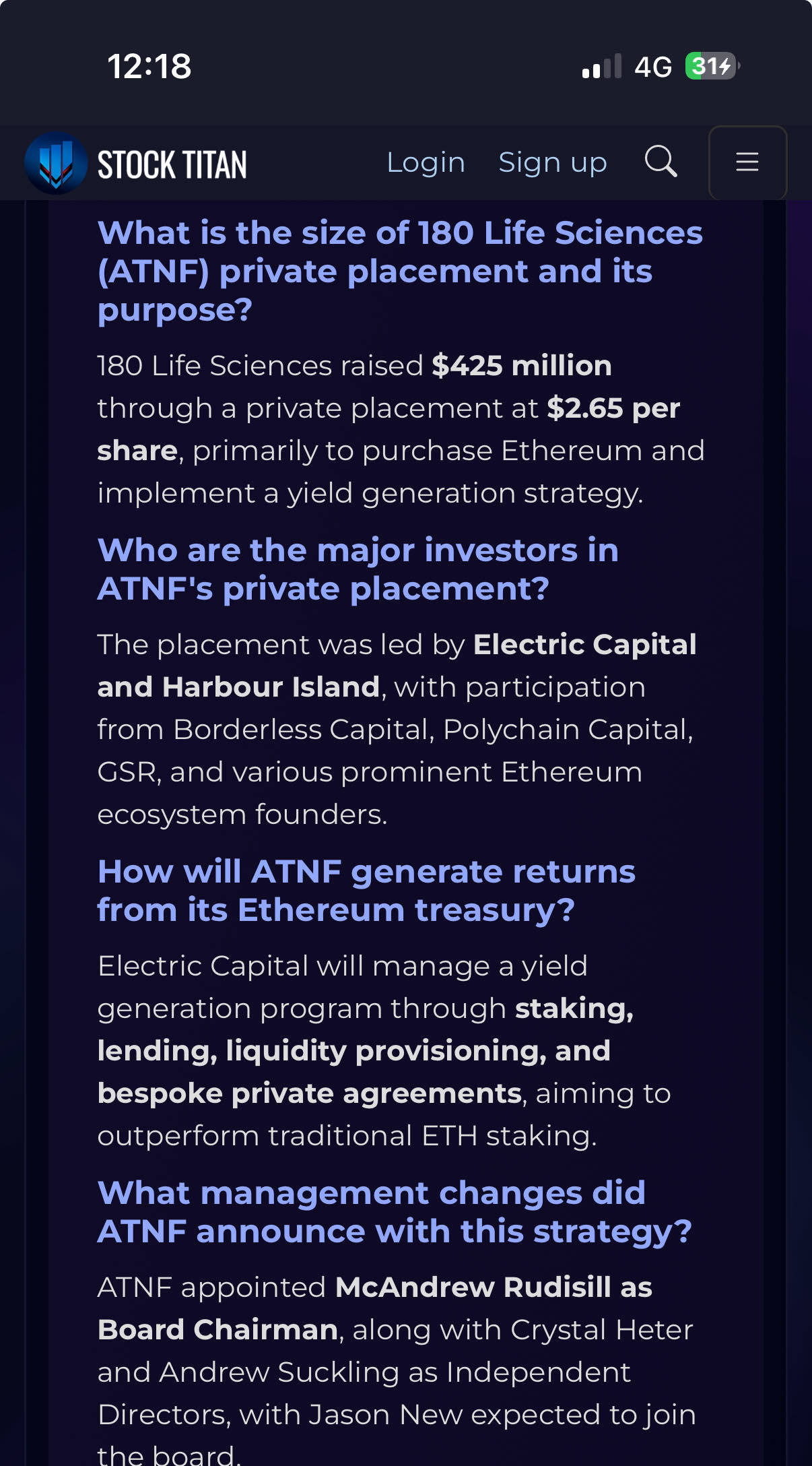 180ライフサイエンス、イーサリアム財務戦略推進のため4億2500万ドルの非公募発行を完了 - moomooコミュニティ
