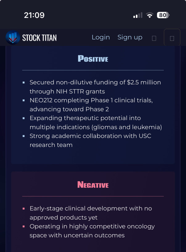 NeOnc Technologies Awarded $2.5 Million in NIH STTR Grants to Advance NEO212 in Gliomas and Leukemia