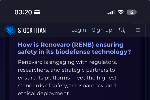 Renovaro Inc. (NASDAQ: RENB) Mentioned in RealClearDefense Article on AI and Biodefense Risks