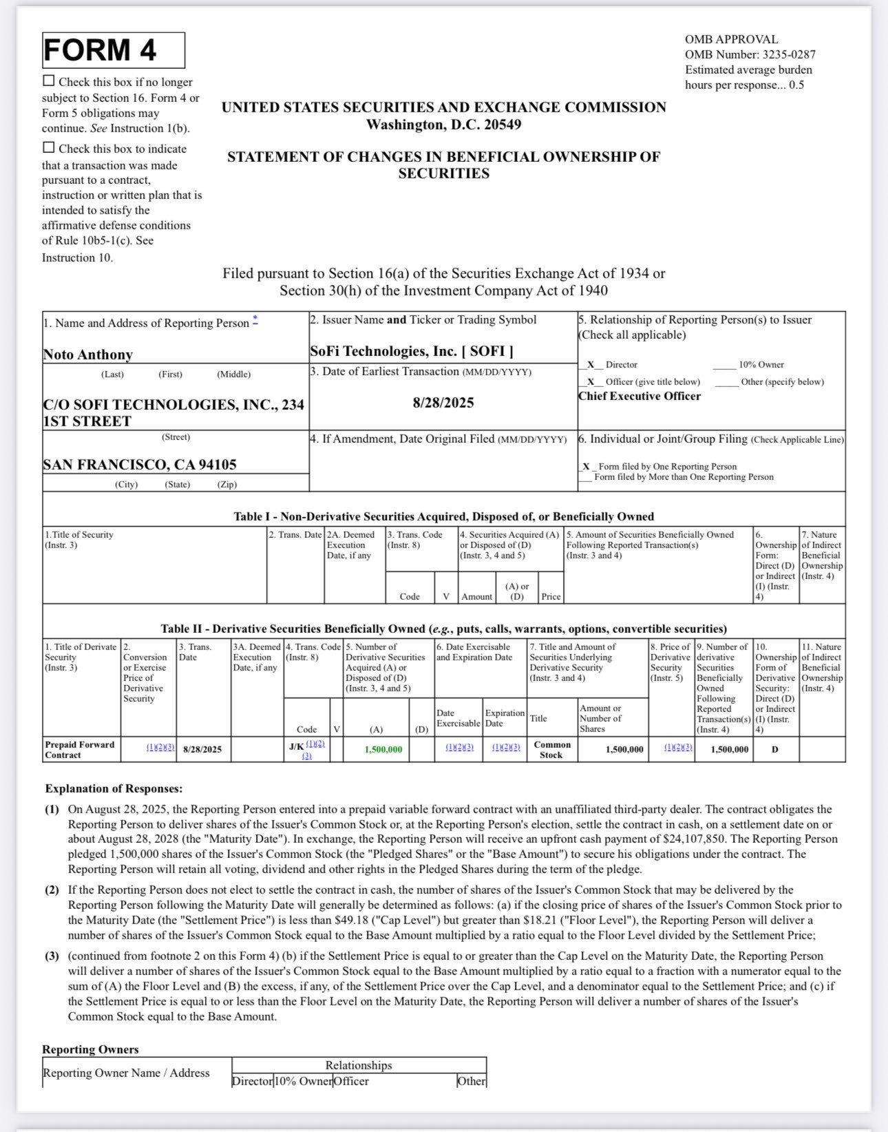📄 SoFi社CEOアンソニー・ノート氏の個人資産計画概要（米国証券取引委員会（SEC）フォーム4提出書類） - moomooコミュニティ