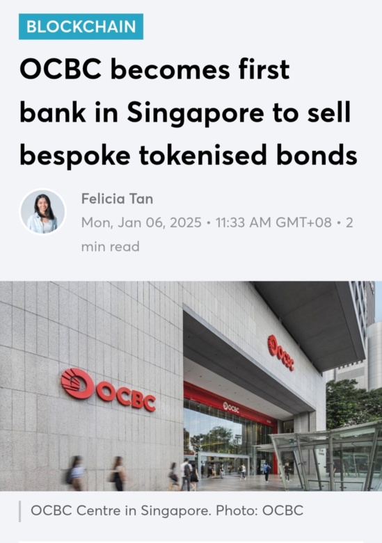 OCBC becomes first bank in Singapore to sell bespoke tokenised bonds