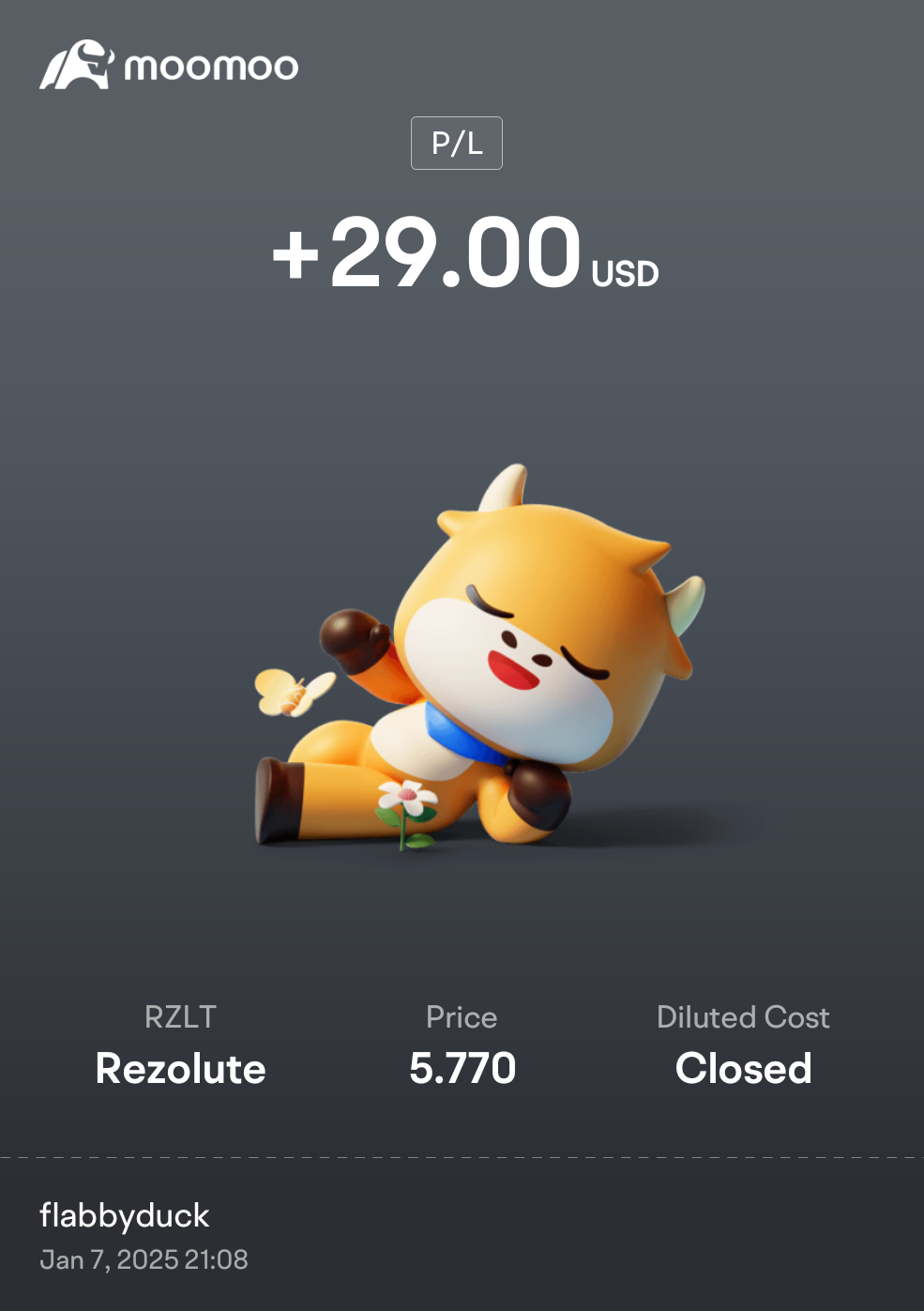 取引の2つ目です。小さいですが良い取引です！  $レゾリュート (RZLT.US)$
